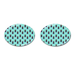 Nerdy 60s  Girl Pattern Aqua Cufflinks (oval) by snowwhitegirl