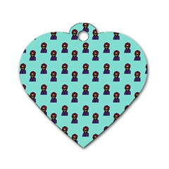 Nerdy 60s  Girl Pattern Aqua Dog Tag Heart (one Side) by snowwhitegirl