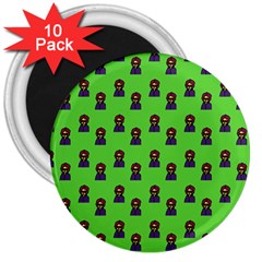 Nerdy 60s  Girl Pattern Green 3  Magnets (10 Pack) 