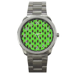 Nerdy 60s  Girl Pattern Green Sport Metal Watch by snowwhitegirl