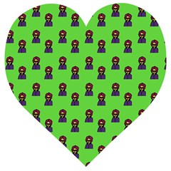 Nerdy 60s  Girl Pattern Green Wooden Puzzle Heart