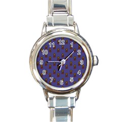 Nerdy 60s  Girl Pattern Dark Purple Round Italian Charm Watch by snowwhitegirl