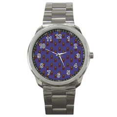 Nerdy 60s  Girl Pattern Dark Purple Sport Metal Watch by snowwhitegirl