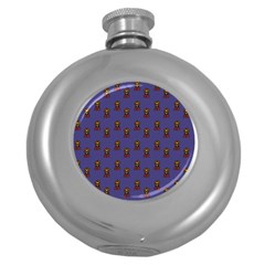 Nerdy 60s  Girl Pattern Dark Purple Round Hip Flask (5 Oz) by snowwhitegirl