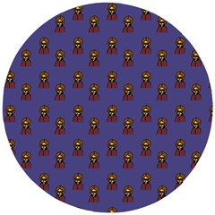 Nerdy 60s  Girl Pattern Dark Purple Wooden Puzzle Round