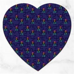 Nerdy 60s  Girl Pattern Blue Jigsaw Puzzle (heart) by snowwhitegirl