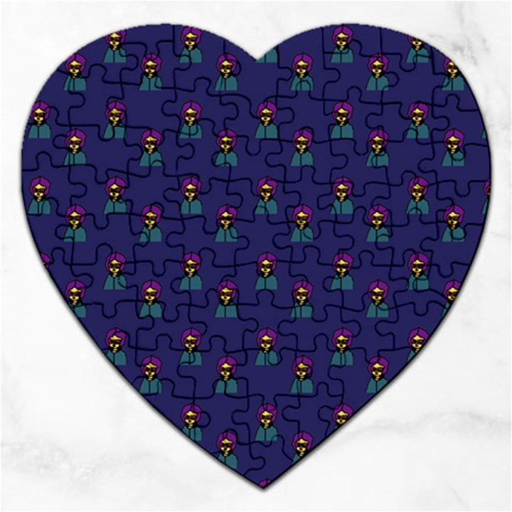 Nerdy 60s  Girl Pattern Blue Jigsaw Puzzle (Heart)