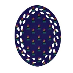 Nerdy 60s  Girl Pattern Blue Ornament (oval Filigree)