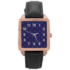 Nerdy 60s  Girl Pattern Blue Rose Gold Leather Watch  by snowwhitegirl