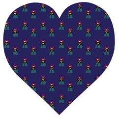 Nerdy 60s  Girl Pattern Blue Wooden Puzzle Heart