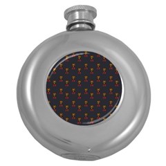 Nerdy 60s  Girl Pattern Grey Round Hip Flask (5 Oz) by snowwhitegirl