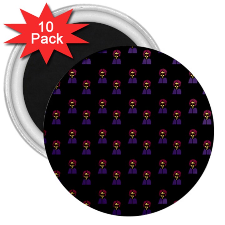 Nerdy 60s  Girl Pattern Black 3  Magnets (10 pack) 