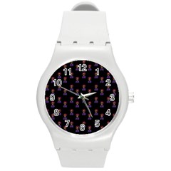 Nerdy 60s  Girl Pattern Black Round Plastic Sport Watch (m) by snowwhitegirl