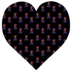 Nerdy 60s  Girl Pattern Black Wooden Puzzle Heart