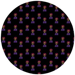 Nerdy 60s  Girl Pattern Black Wooden Puzzle Round