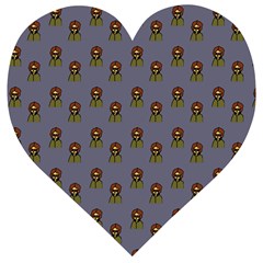 Nerdy 60s  Girl Pattern Light Grey Wooden Puzzle Heart