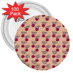 Cherries An Bats Peach 3  Buttons (100 Pack)  by snowwhitegirl