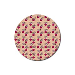 Cherries An Bats Peach Rubber Round Coaster (4 Pack)  by snowwhitegirl