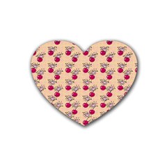 Cherries An Bats Peach Rubber Coaster (heart)  by snowwhitegirl