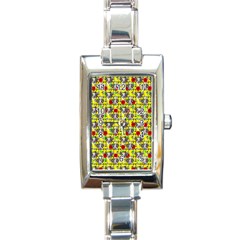 Heart Skeleton Face Pattern Yellow Rectangle Italian Charm Watch by snowwhitegirl