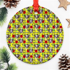 Heart Skeleton Face Pattern Yellow Ornament (round) by snowwhitegirl