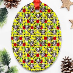 Heart Skeleton Face Pattern Yellow Ornament (oval) by snowwhitegirl