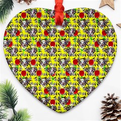 Heart Skeleton Face Pattern Yellow Ornament (heart) by snowwhitegirl