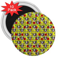 Heart Skeleton Face Pattern Yellow 3  Magnets (10 Pack)  by snowwhitegirl