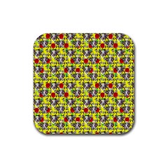 Heart Skeleton Face Pattern Yellow Rubber Coaster (square)  by snowwhitegirl