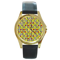 Heart Skeleton Face Pattern Yellow Round Gold Metal Watch by snowwhitegirl