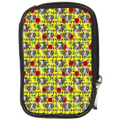 Heart Skeleton Face Pattern Yellow Compact Camera Leather Case by snowwhitegirl