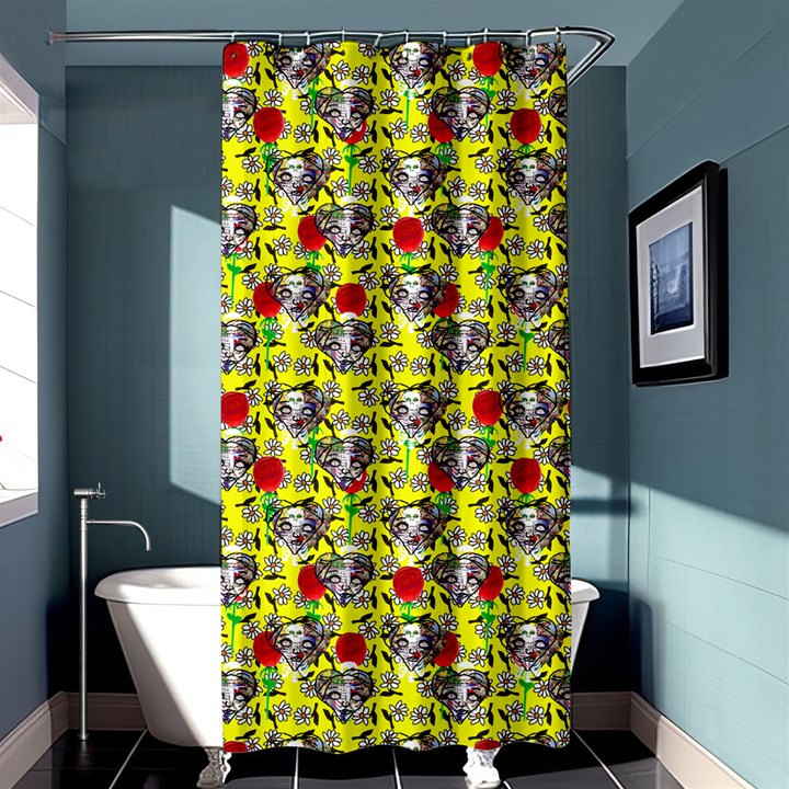 Heart Skeleton Face Pattern Yellow Shower Curtain 36  x 72  (Stall) 