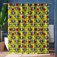 Heart Skeleton Face Pattern Yellow Shower Curtain 60  X 72  (medium)  by snowwhitegirl