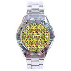 Heart Skeleton Face Pattern Yellow Stainless Steel Analogue Watch by snowwhitegirl