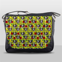 Heart Skeleton Face Pattern Yellow Messenger Bag by snowwhitegirl