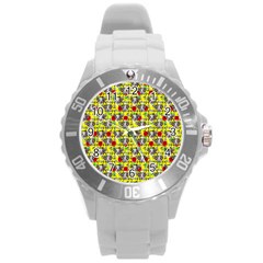 Heart Skeleton Face Pattern Yellow Round Plastic Sport Watch (l) by snowwhitegirl