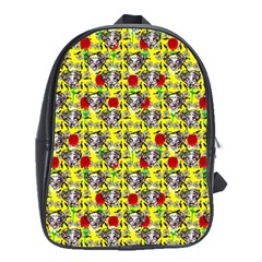 Heart Skeleton Face Pattern Yellow School Bag (xl) by snowwhitegirl