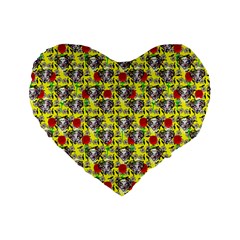 Heart Skeleton Face Pattern Yellow Standard 16  Premium Heart Shape Cushions by snowwhitegirl