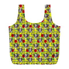 Heart Skeleton Face Pattern Yellow Full Print Recycle Bag (l) by snowwhitegirl