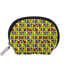 Heart Skeleton Face Pattern Yellow Accessory Pouch (small) by snowwhitegirl