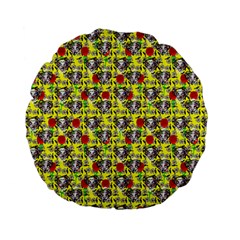 Heart Skeleton Face Pattern Yellow Standard 15  Premium Flano Round Cushions by snowwhitegirl