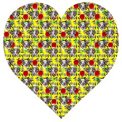 Heart Skeleton Face Pattern Yellow Wooden Puzzle Heart