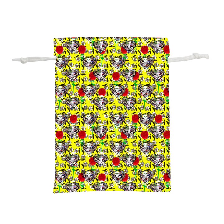 Heart Skeleton Face Pattern Yellow Lightweight Drawstring Pouch (S)