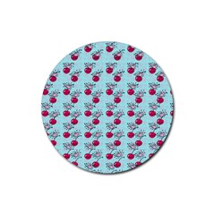 Cherries An Bats Aqua Rubber Coaster (round)  by snowwhitegirl