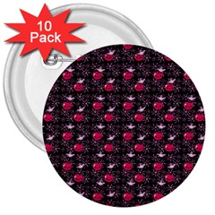 Cherries An Bats Black 3  Buttons (10 Pack)  by snowwhitegirl