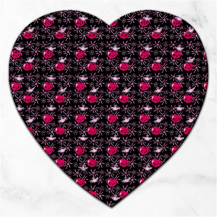 Cherries An Bats Black Jigsaw Puzzle (Heart)