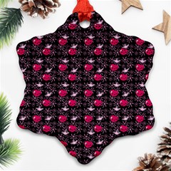 Cherries An Bats Black Ornament (snowflake) by snowwhitegirl