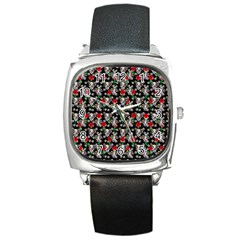 Heart Skeleton Face Pattern Black Square Metal Watch by snowwhitegirl