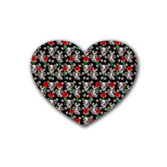 Heart Skeleton Face Pattern Black Rubber Coaster (heart)  by snowwhitegirl