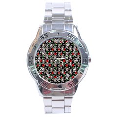 Heart Skeleton Face Pattern Black Stainless Steel Analogue Watch by snowwhitegirl